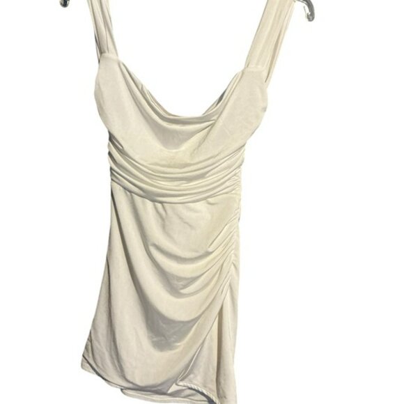 Lucy in the Sky White Dress 1" Straps Drape Top Rouched Side Split XS Open Back - Picture 5 of 6